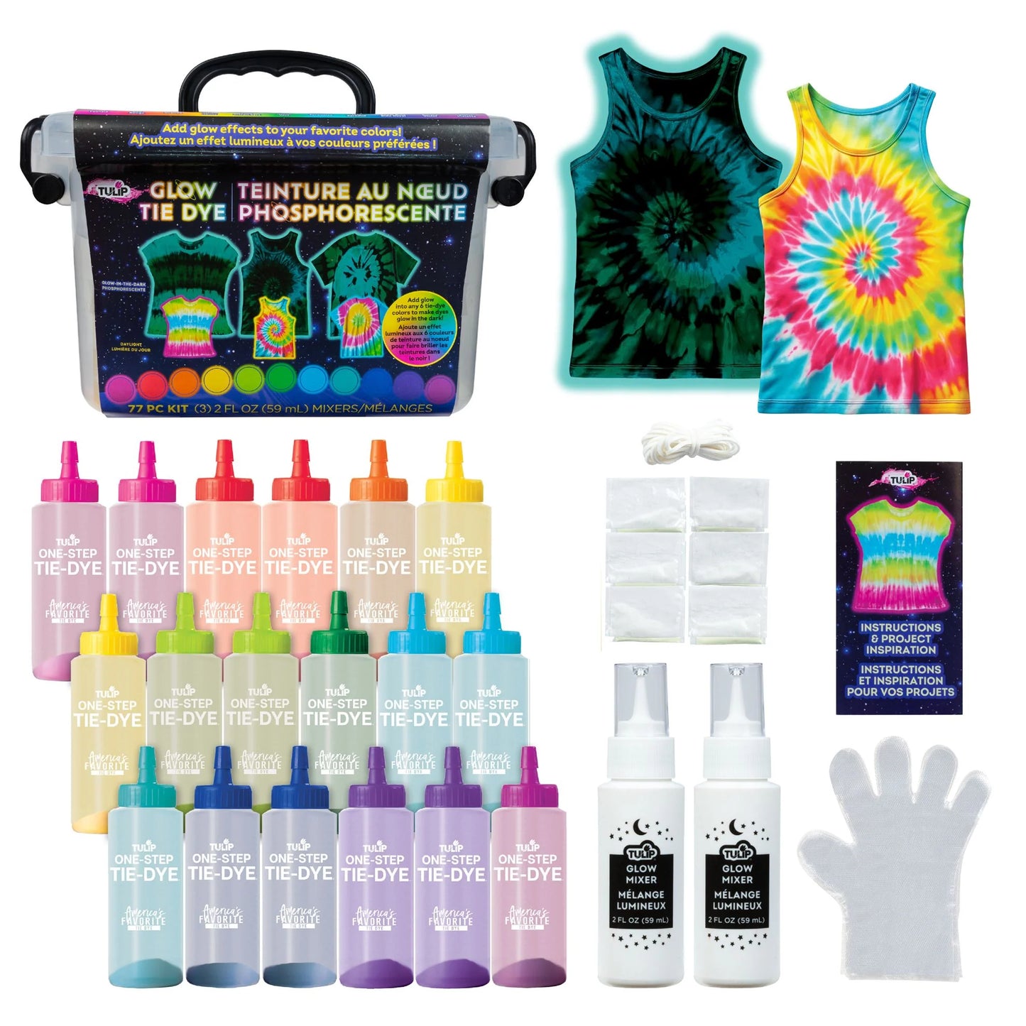 Tulip Glow Tie-Dye Party Kit, 18 Dye Bottles & Glow Mixer