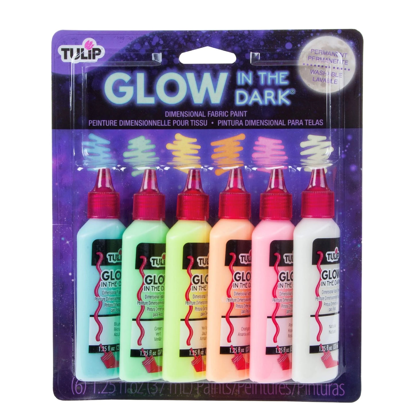 Tulip Puff Paint Glow, Multi-Surface Craft Paint, 1.25 fl oz 6 Pack